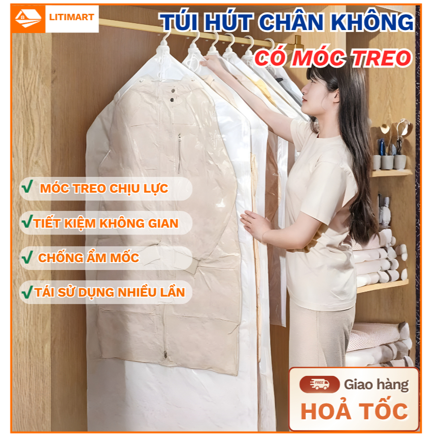 Túi Hút Chân Không có móc treo, bảo vệ quần áo, chống bụi chống ẩm mốc