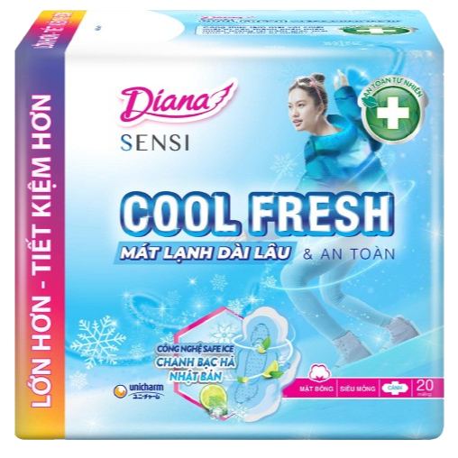 [Mặt Bông] Băng Vệ Sinh Ngày Diana Sensi Cool Fresh Mát Lạnh Bạc Hà Siêu Mỏng Cánh 23cm