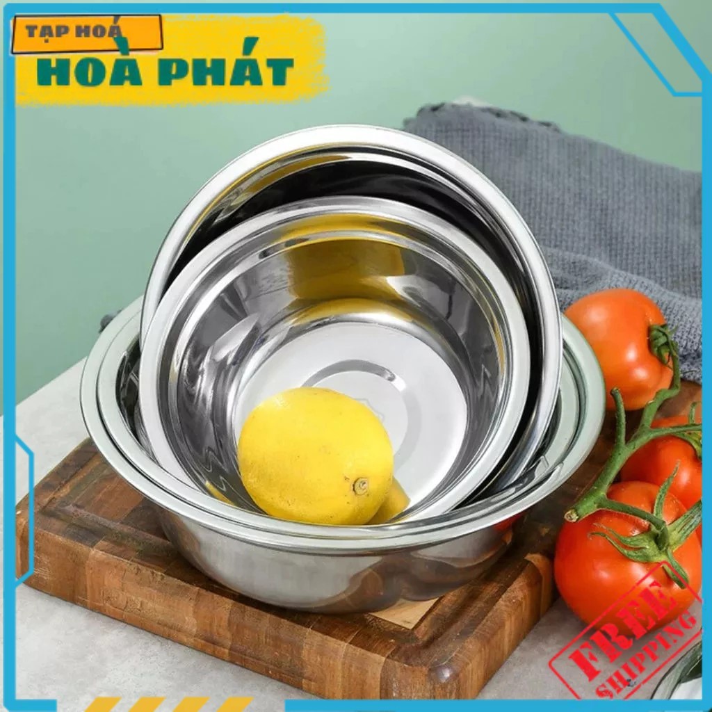 Thau inox sâu lòng (30cm - 46cm), chậu inox cao cấp dày dặn có viền cầm ...