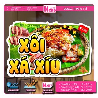 Decal Trang Trí Xôi Xá Xíu, Tranh Dán Quán Xôi, Tiệm Xôi, Dán Tường, Tủ, Kính, Xe Đẩy - Sticker Chịu Được Mưa Nắng.