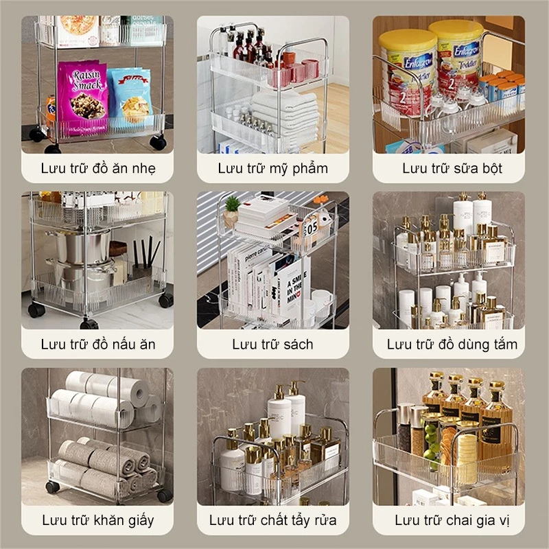 [Bồi thường 100% khi bị vỡ ] Xe Đẩy 2/3/4 Tầng Kệ Nhựa Trong Suốt Có Bánh Xe đẩy Ăn Nhẹ Đẹp Kệ Bảo Quản Suốt Nhiều Tầng