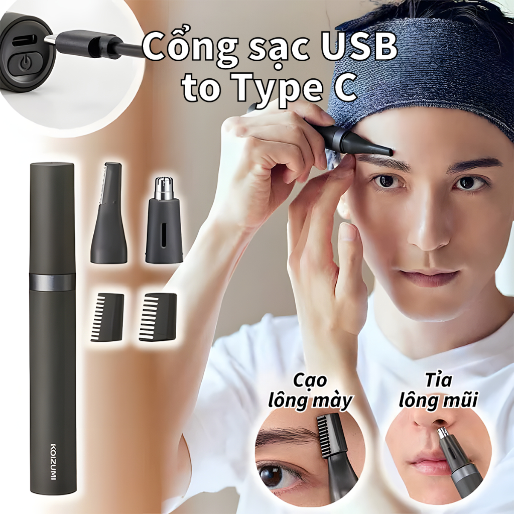 Máy Tỉa Lông Mày & Mũi 4in1 Tích Hợp 2 Đầu Lưỡi Dao & 2 Đầu Lược Chải Giúp Cắt Tỉa Lông Mày Vào Form
