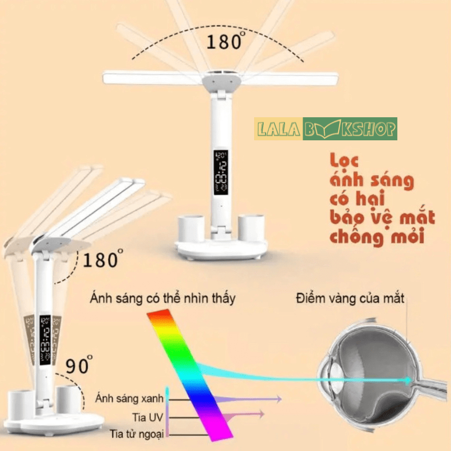 Đèn Học Led Để Bàn Làm Việc Thiết Kế Sáng Tạo Với 2 Thanh Led Rời, Cảm Ứng Tích Điện Pin, Chống Cận Thị
