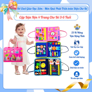Đồ Chơi Bảng Bận Rộn Montessori Cặp Sách Vải Dạ 4 Trang Cho Bé Trai, Gái 3-6 Tuổi Thông Minh