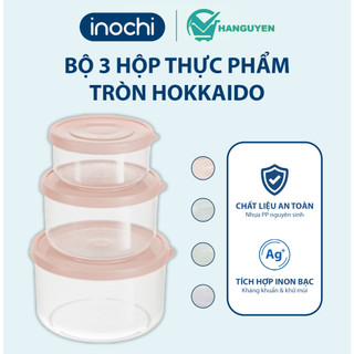 Bộ 3 hộp thực phẩm tròn Hokkaido Inochi - nhựa nguyên sinh an toàn, kháng khuẩn, chịu nhiệt tốt