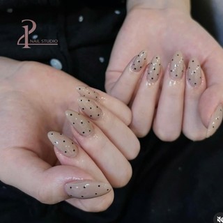 [B113] Nailbox thiết kế chấm bi thạch nâu style Hàn form tròn nhọn cover by Bloom