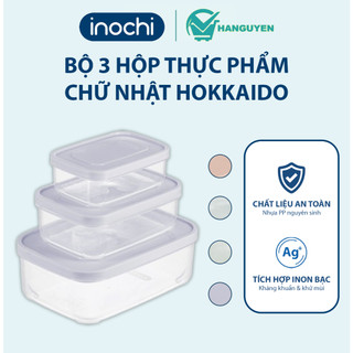 Bộ 3 hộp thực phẩm chữ nhật Hokkaido Inochi - nhựa nguyên sinh an toàn, kháng khuẩn, chịu nhiệt bền tốt