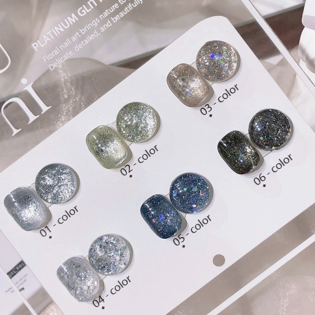 Set ROUni Sơn Gel nhũ hạt to nhỏ sáng lấp lánh, nhũ bắt sáng chuyên dụng cho ngành nail