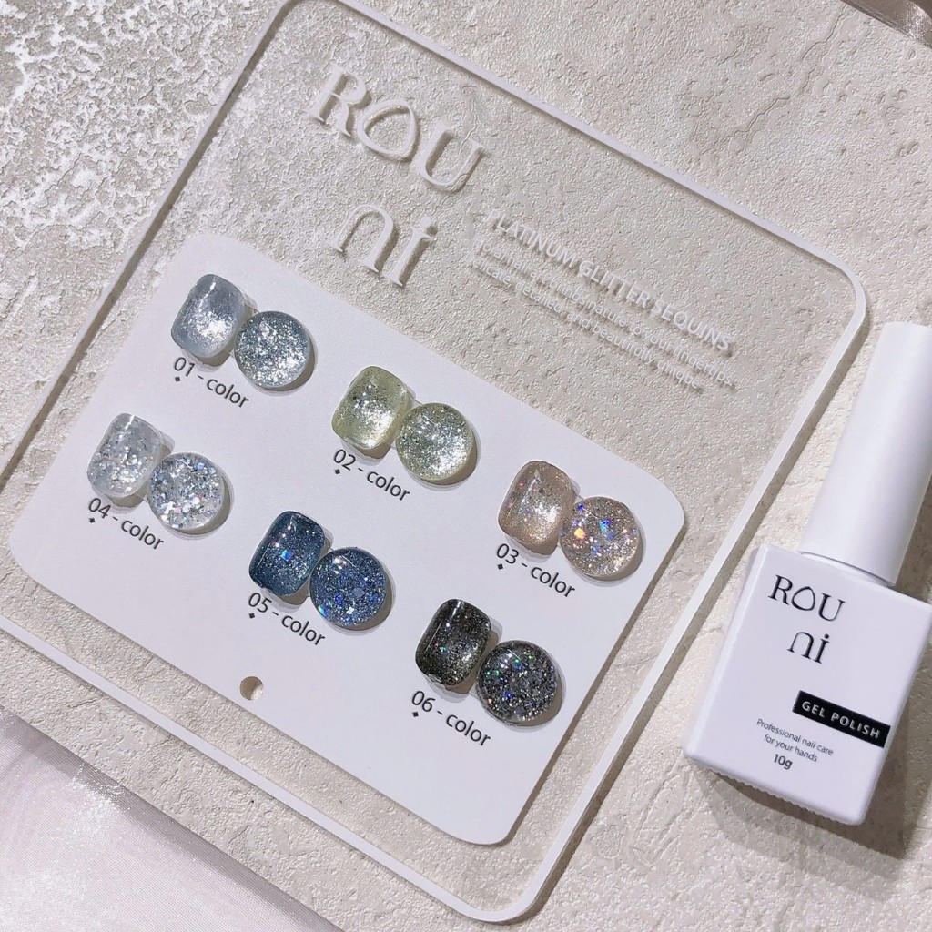 Set ROUni Sơn Gel nhũ hạt to nhỏ sáng lấp lánh, nhũ bắt sáng chuyên dụng cho ngành nail