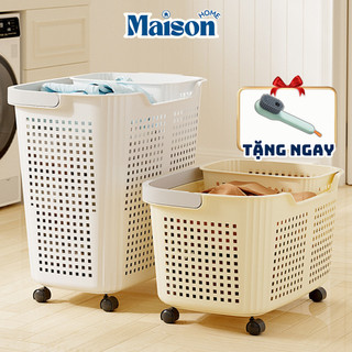 Giỏ Đựng Quần Áo Có Bánh Xe MAISON, Giỏ Nhựa Đa Năng Cho Phòng Tắm, Phòng Giặt, Nhà Ở Tiện Lợi