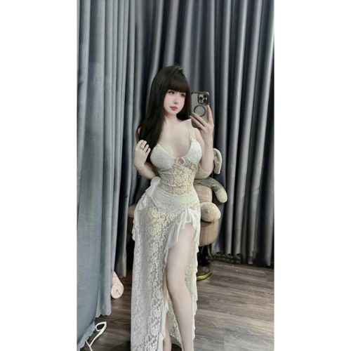 Váy Ren Đi Biển Hai Dây Xuyên Thấu Dáng Dài,Váy Maxi Xẻ Đùi kèm quần trong  sang chảnh (sẵn mút)Women HAN.TShop BKN079