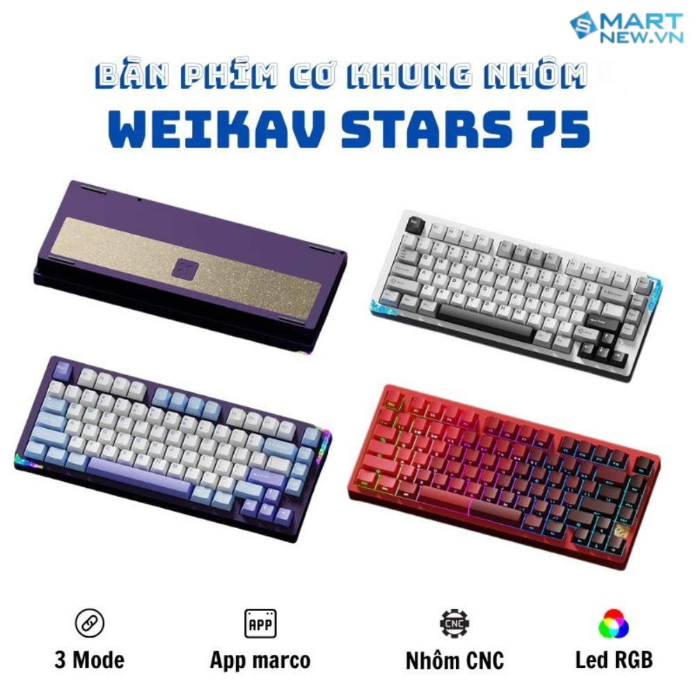 Bàn phím cơ khung nhôm CNC STARS 75 / Stars 75S - 3 mode - LED RGB - Có ...
