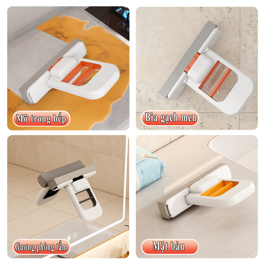 Cây Lau Đa Năng Tự Vắt Thông Minh Chổi Lau Bàn Bếp Mini Lau Phòng Tắm Kính Xe Hơi Bóp Tay Tiện Dụng】