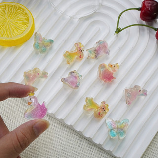 Set 10 Sticker, Charm 3D chủ đề thiên nga đa sắc DIY gắn Dép Sục, Cá Sấu JB-113 Mita