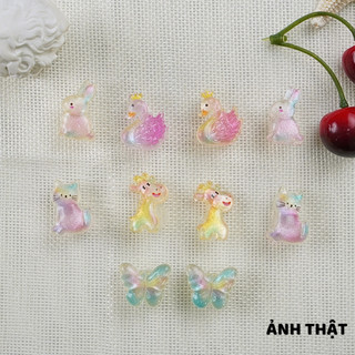 Set 10 Sticker, Charm 3D chủ đề thiên nga đa sắc DIY gắn Dép Sục, Cá Sấu JB-113 Mita
