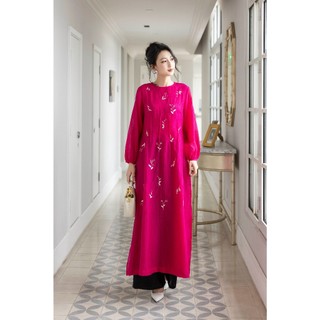 SWANLAKE | Áo Dài Cách Tân Nữ Phom Suông Cổ Tròn Chất Vải Xốp Hàn Thêu Hoa Thanh Lịch Tết L13138
