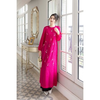 SWANLAKE | Áo Dài Cách Tân Nữ Phom Suông Cổ Tròn Chất Vải Xốp Hàn Thêu Hoa Thanh Lịch Tết L13138