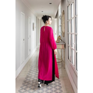 SWANLAKE | Áo Dài Cách Tân Nữ Phom Suông Cổ Tròn Chất Vải Xốp Hàn Thêu Hoa Thanh Lịch Tết L13138
