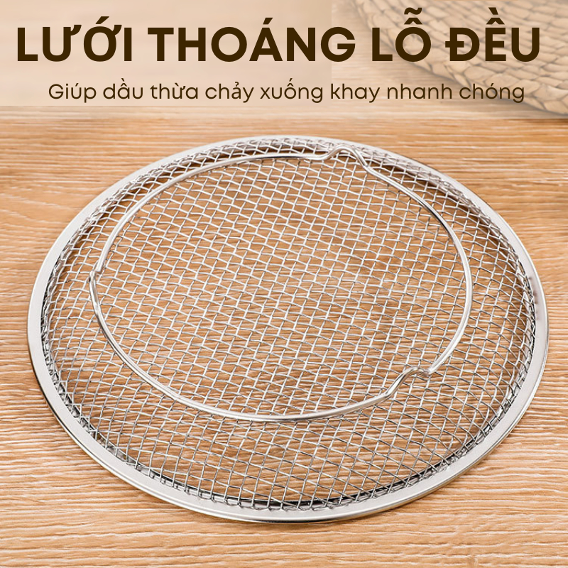 Vỉ Lưới Thoát Dầu Inox 304 Kèm Khay Hứng Dầu Cao Cấp Chống Gỉ, Ráo Dầu Nhanh, Dễ Vệ Sinh, 2 Size Nhỏ Lớn | 335