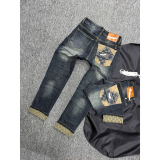Quần jean nam cao cấp 2 màu xanh điểm hoạ tiết tinh tế – form slim fit trẻ trung, phong cách thời trang đường phố