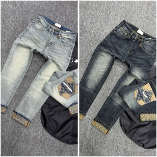 Quần jean nam cao cấp 2 màu xanh điểm hoạ tiết tinh tế – form slim fit trẻ trung, phong cách thời trang đường phố