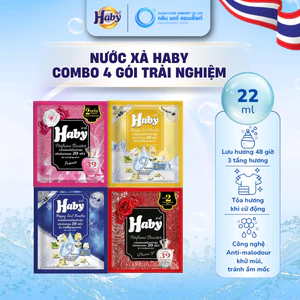 Combo 4 Gói Mix Trải Nghiệm 22ml Nước xả vải HABY – Đậm đặc gấp 20 lần, thơm lâu, khử mùi, mềm vải