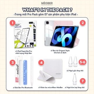 Combo phụ kiện iPad Pro Pack - Gồm 01 Bút Cảm ứng, 01 Ốp Origami khe bút cố định, 01 dán màn hình Paperlike Pro, 01 Khăn