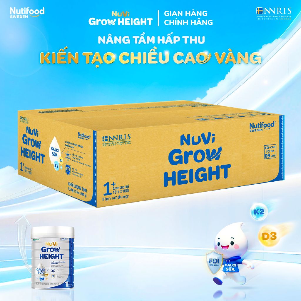 Combo 3 Sữa Bột Nuvi Grow Height phát triển chiều cao Trên 1 tuổi Lon 800g