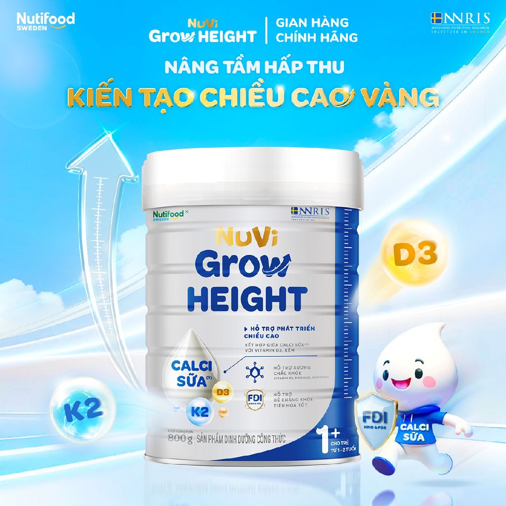 Combo 3 Sữa Bột Nuvi Grow Height phát triển chiều cao Trên 1 tuổi Lon 800g