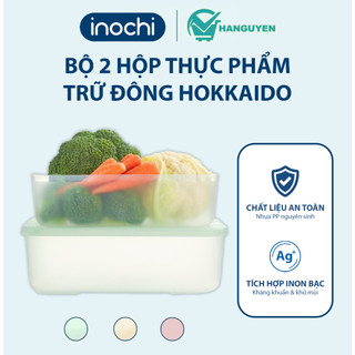 Bộ 2 hộp thực phẩm trữ đông Hokkaido Inochi - kháng khuẩn ion bạc, nắp kín có đồng hồ ghi nhớ sử dụng tiện lợi