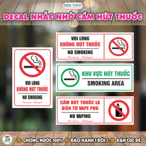 Decal Cảnh Báo Vui Lòng Không Hút Thuốc - Biển Cấm Hút Thuốc, No Smoking Dán Kính, Tường, Gỗ Tiện Lợi - DCBB009