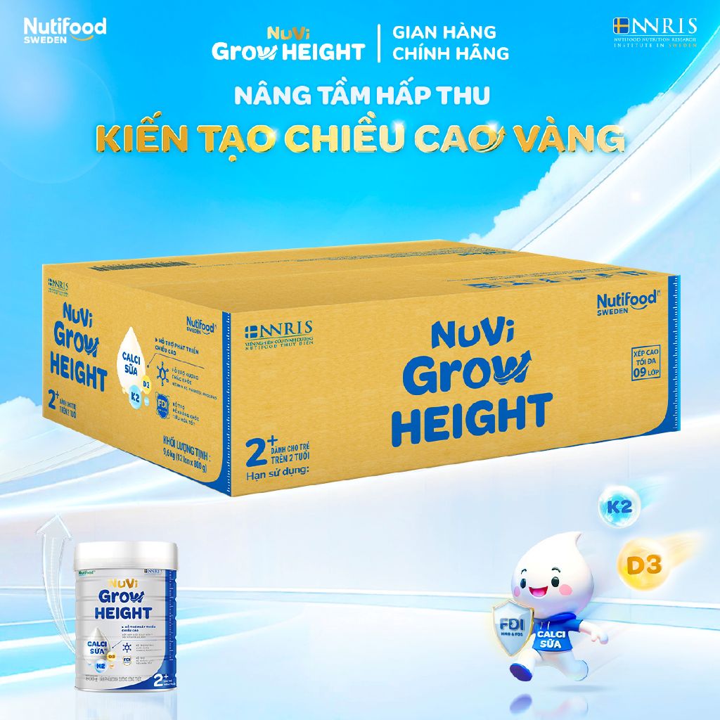 Combo 3 Sữa Bột Nuvi Grow Height phát triển chiều cao Trên 2 tuổi Lon 800g