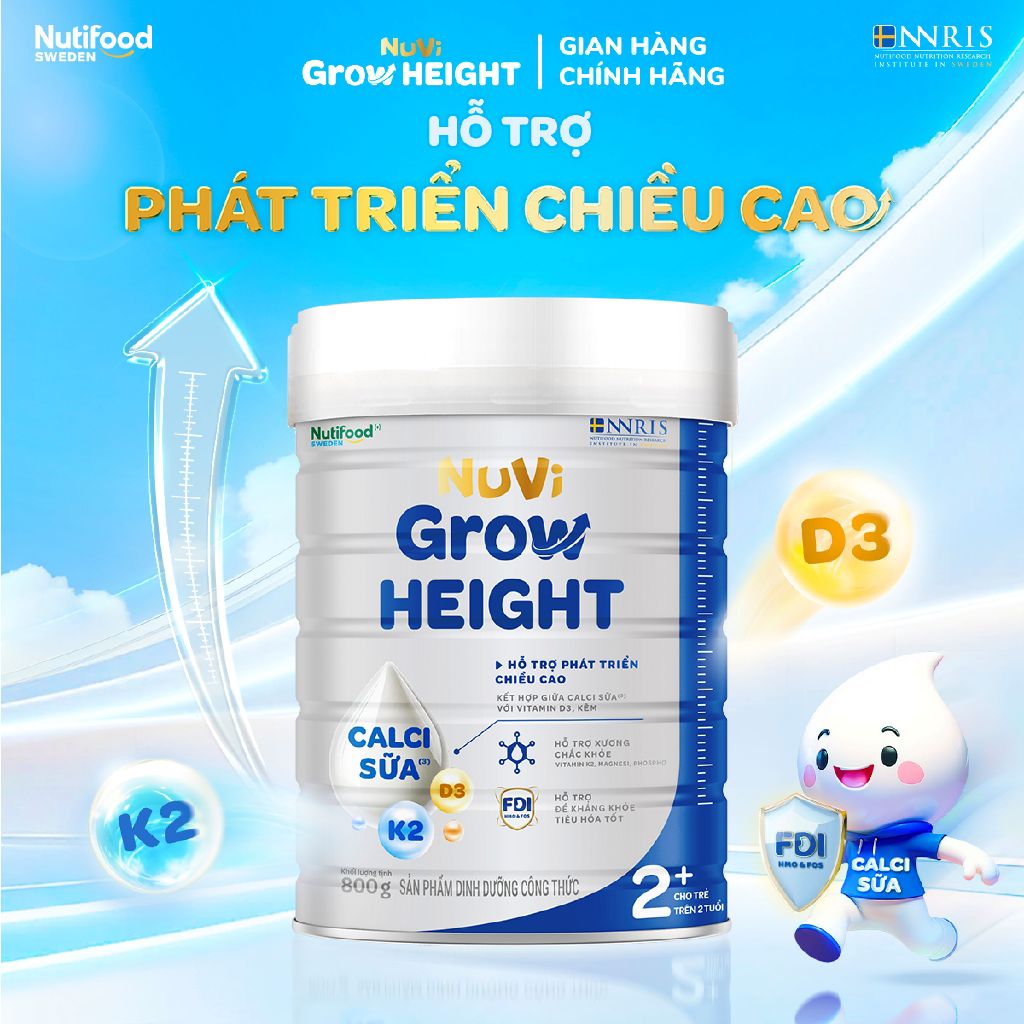 Combo 3 Sữa Bột Nuvi Grow Height phát triển chiều cao Trên 2 tuổi Lon 800g
