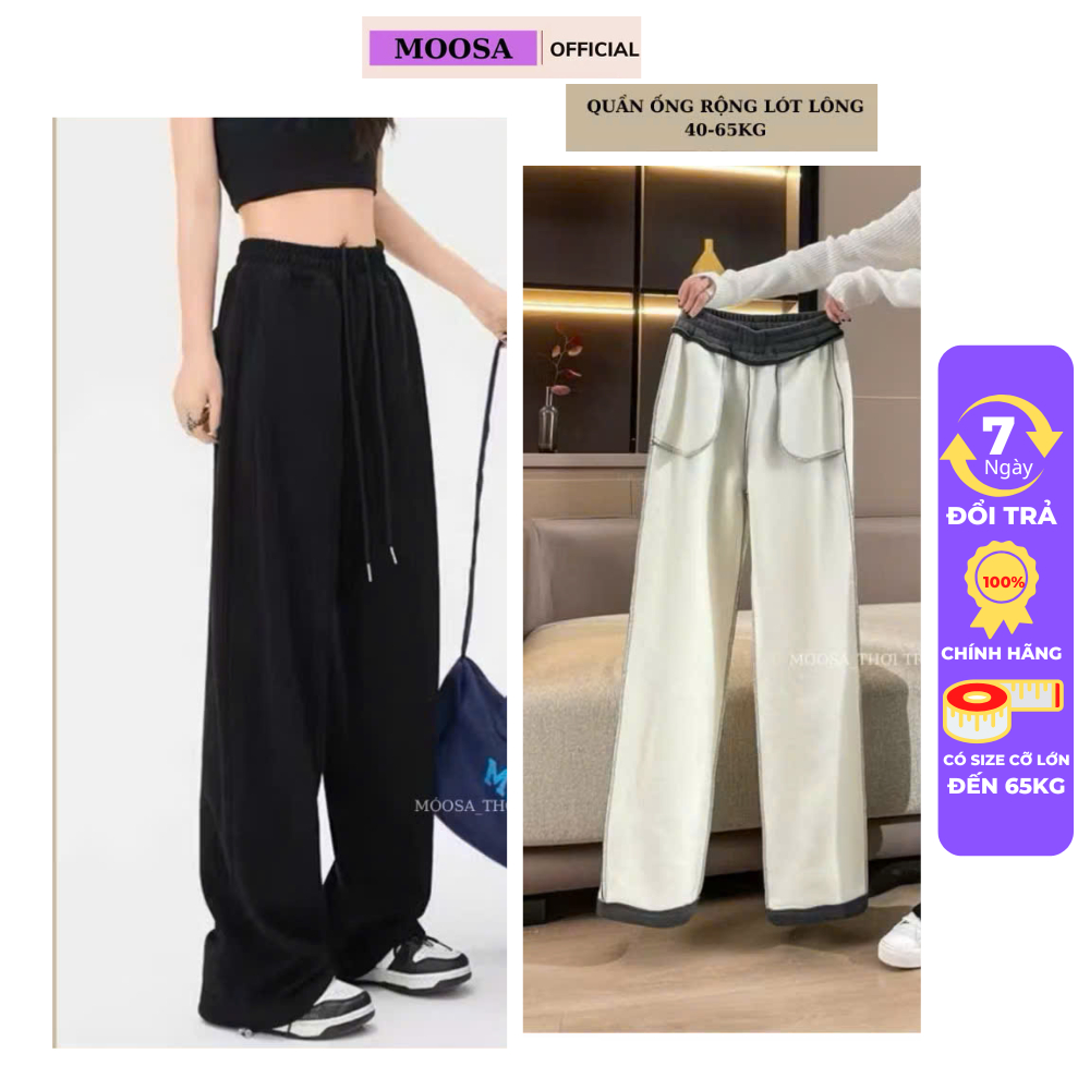 Quần Ống Rộng Nỉ Lót Lông Moosa Chất Lông Dày Ấm Đại Hàn Giữ Ấm Mùa Đông Q031