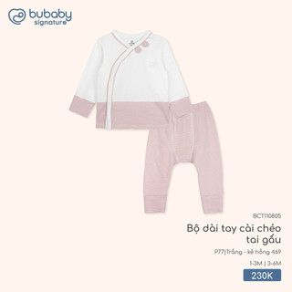 1-3m | Bubaby Bộ dài tay cài chéo tai gấu BCT110805 cao cấp cho bé trai và bé gái, chất liệu mềm mại, giữ ấm và thoáng