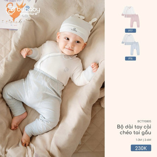 1-3m | Bubaby Bộ dài tay cài chéo tai gấu BCT110805 cao cấp cho bé trai và bé gái, chất liệu mềm mại, giữ ấm và thoáng