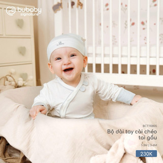 1-3m | Bubaby Bộ dài tay cài chéo tai gấu BCT110805 cao cấp cho bé trai và bé gái, chất liệu mềm mại, giữ ấm và thoáng