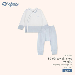 1-3m | Bubaby Bộ dài tay cài chéo tai gấu BCT110805 cao cấp cho bé trai và bé gái, chất liệu mềm mại, giữ ấm và thoáng