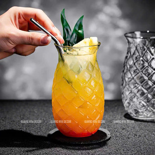 Cốc THỦY TINH họa tiết hình quả dứa dễ thương 480 ML CHỊU NHIỆT | Ly uống sinh tố, nước ép, DECOR