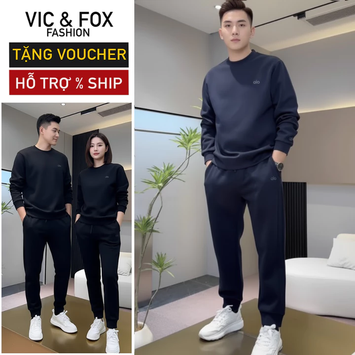 Bộ đồ nam Fox Bigsize 115kg| Bộ quần áo thể thao nam nữ thu đông dài tay| Đồ bộ nam chất cotton back