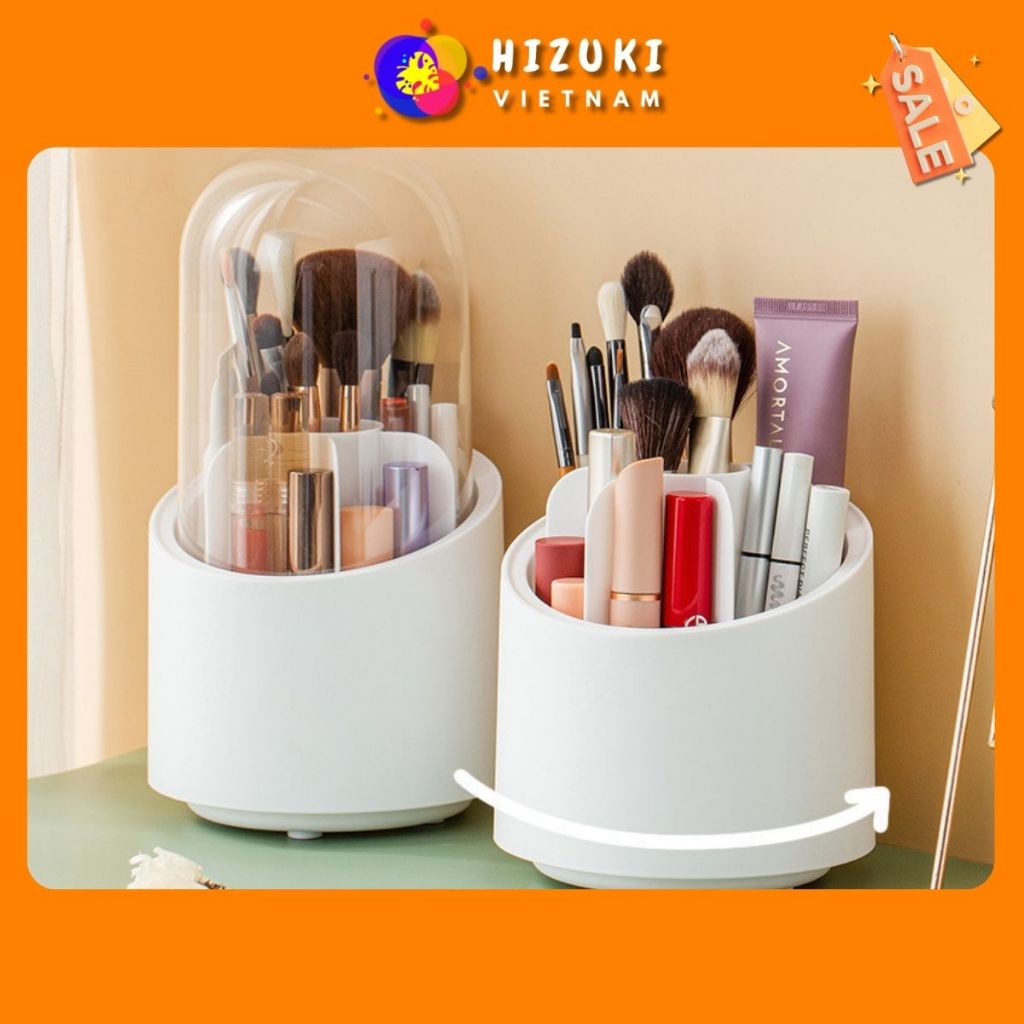 Hộp đựng cọ trang điểm nhiều ngăn xoay 360 độ để bàn trong suốt