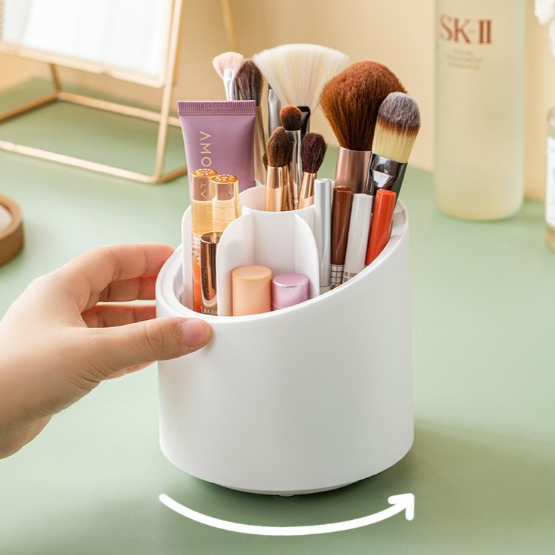 Hộp đựng cọ trang điểm nhiều ngăn xoay 360 độ để bàn trong suốt