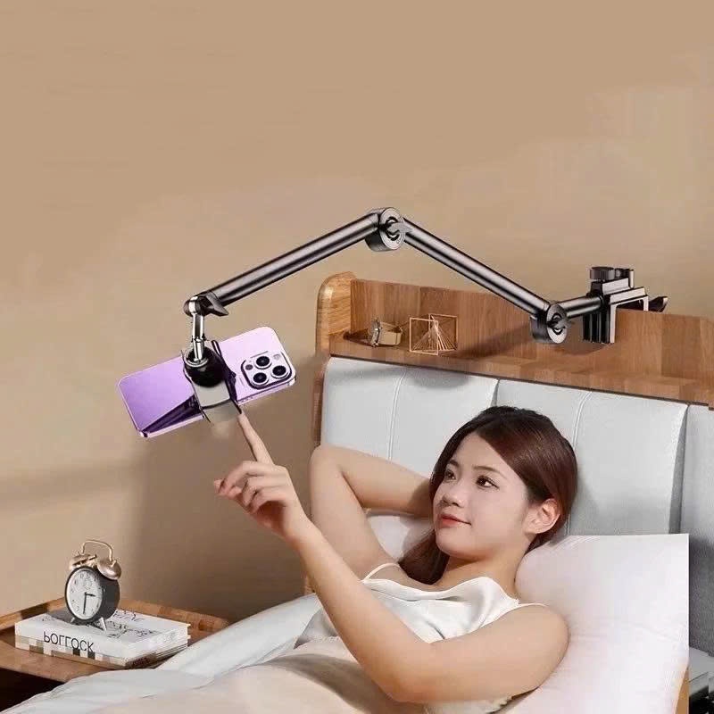 Giá đỡ điện thoại, ipad kẹp cạnh bàn, đầu giường phiên bản mới có khớp nâng độ cao chỉnh xoay 360 đa năng xếp gọn