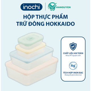 Hộp thực phẩm trữ đông Hokkaido Inochi - nhựa PP kháng khuẩn ion bạc, nắp kín có đồng hồ ghi nhớ tiện lợi