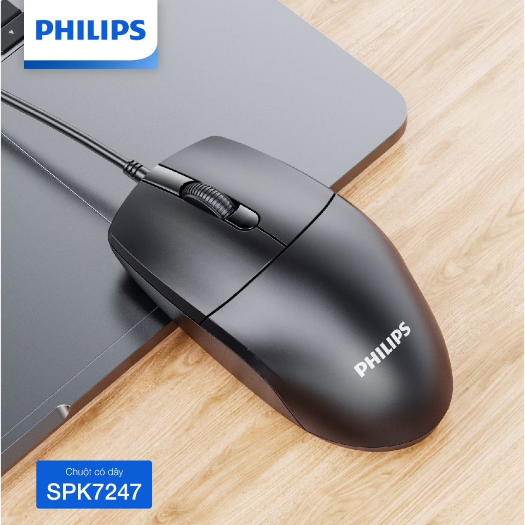 Chuột có dây Philips SPK7247 Chính Hãng – Độ nhạy 1200 DPI, dây bền chắc, thiết kế vừa tay