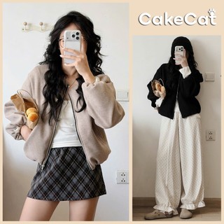 Áo Khoác Dạ Nữ Form Ngắn Cổ Tròn Có Khóa Kéo - Giữ Ấm, Dễ Phối Đồ Mùa Thu Đông Cakecat