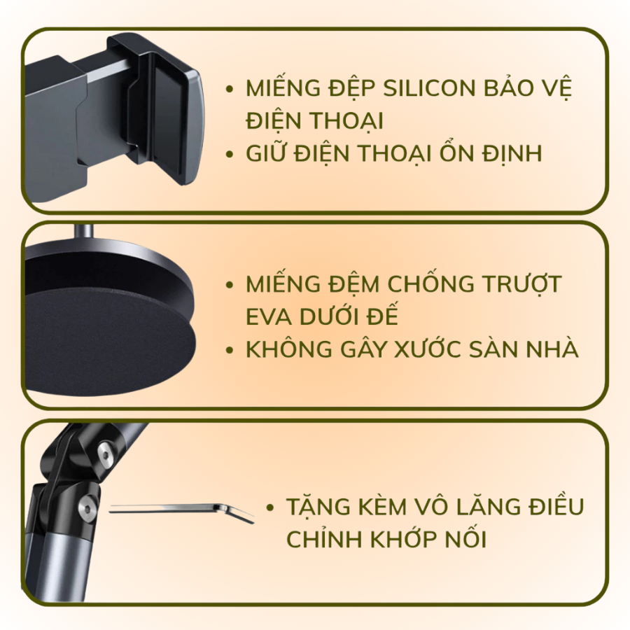 Giá đỡ điện thoại L0X3 Cao Cấp Chất Liệu Hợp Kim Nhôm, Xoay 360° Kẹp Livestream, Quay Video, Học Online