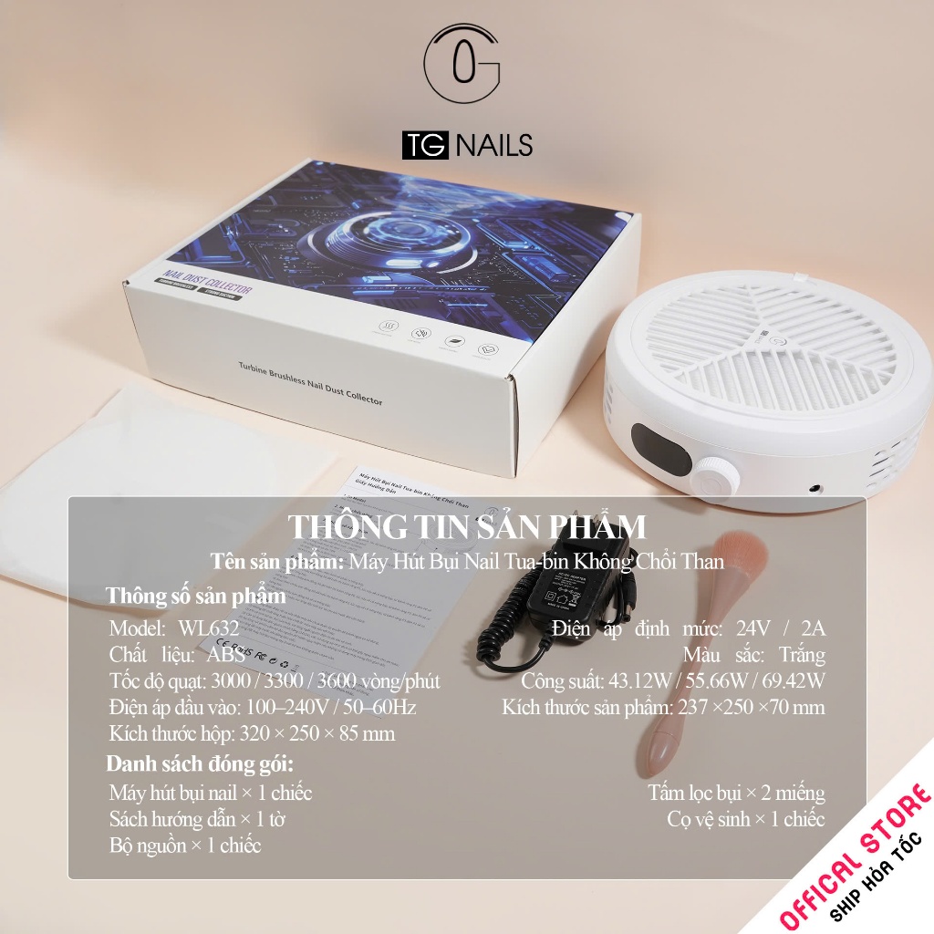 Máy hút bụi móng tay TG NAILS model WL-632 cắm trực tiếp