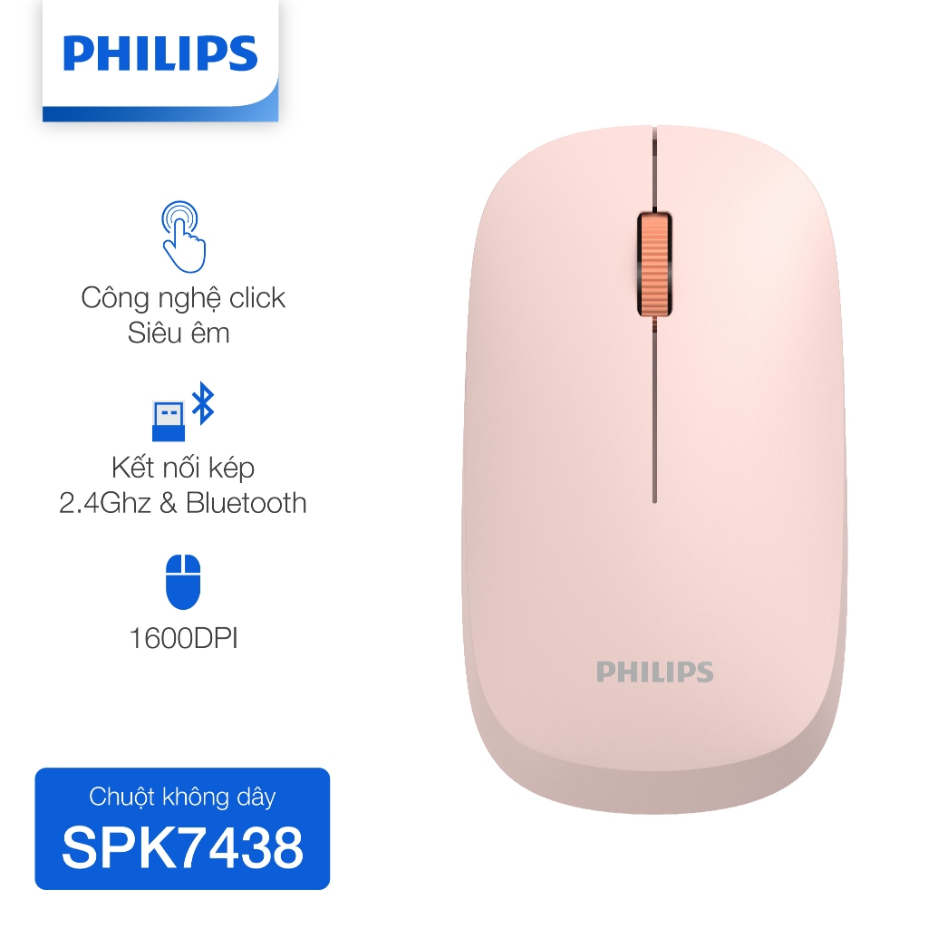 Chuột không dây Bluetooth Philips SPK7438 Chính Hãng – Kết nối kép Bluetooth & USB, pin siêu lâu