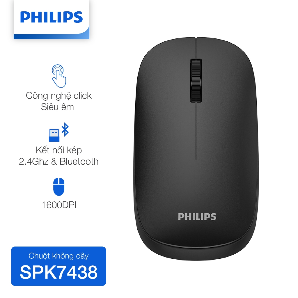 Chuột không dây Bluetooth Philips SPK7438 Chính Hãng – Kết nối kép Bluetooth & USB, pin siêu lâu